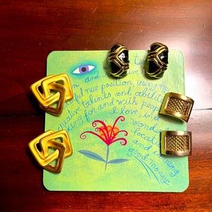 Bold Gold Clip Earrings - Three Pair